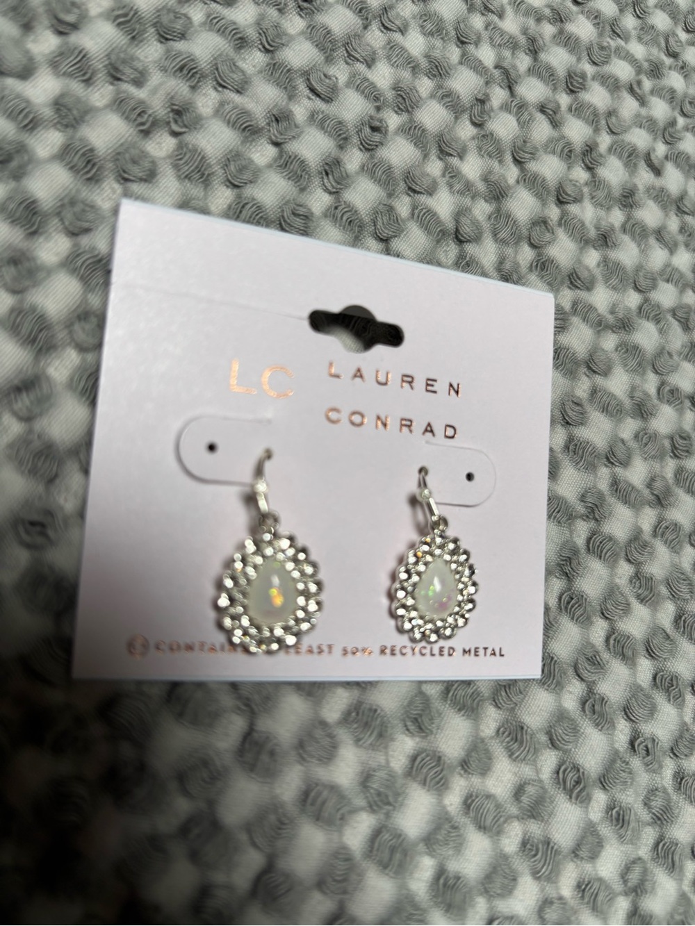LC Lauren Conrad Opalescent Teardrop Halo Earrings in Silver - Picture 4 of 4